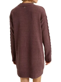 Robe courte violette en maille torsadée à coupe ample avec un col rond