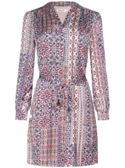 Robe écrue fantaisie à coupe droite fluide et col v