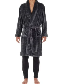 Robe de chambre anthracite avec une coupe droite et un col châle