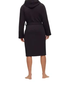 Robe de chambre à capuche en coton noire unie avec une coupe droite