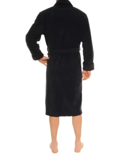 Robe de chambre longue marine unie avec une ceinture à nouer