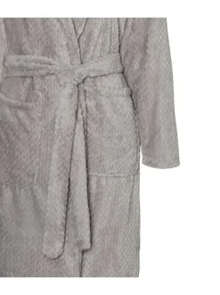 Robe de chambre pilou pilou gris à motif coupe droite et col châle