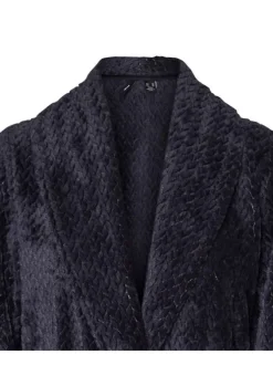 Robe de chambre pilou pilou marine à motif coupe droite et col châle