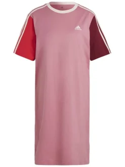 Robe droite en coton colorblock à col rond blanc et à manches courtes