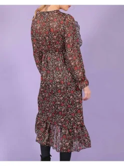 Robe femme baby doll fleurie tricolore avec fil lurex noir fleuri