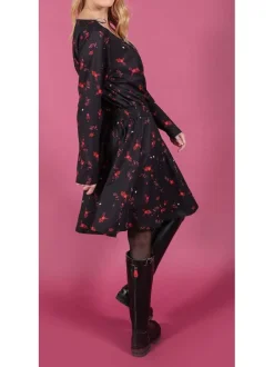 Robe femme MANILLA évasée à imprimé fleuri noir