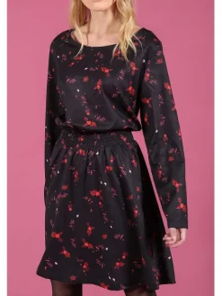 Robe femme MANILLA évasée à imprimé fleuri noir