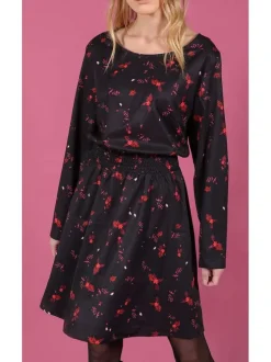 Robe femme MANILLA évasée à imprimé fleuri noir