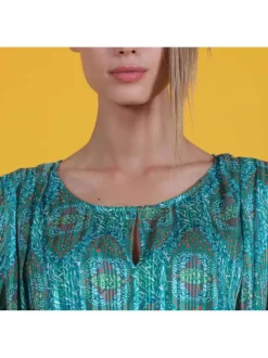 Robe à imprimé floral pour femme verte coupe évasée CARMEN