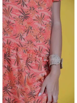 Robe imprimé savane pour femme corail coupe évasée JENNY