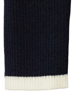 Robe longue ajustée marine en maille côtelée avec col rond et manches longues