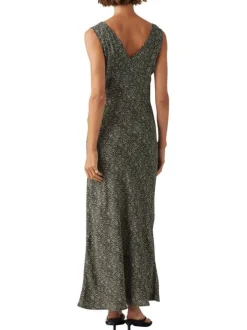 Robe longue anthracite avec des motifs une coupe droite et une col v