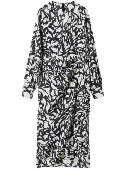 Robe longue black imprimé abstrait avec une coupe portefeuille et un col v