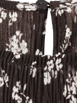 Robe longue chocolat à motifs pourvue de manches courtes et d'une coupe ajustée