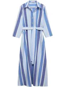 Robe longue ciel rayée avec une coupe droite et des manches longues