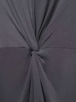Robe longue en coton anthracite unie avec une coupe droite et un nœud