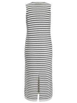 Robe longue en coton blanche à rayures pourvue d'une coupe ajustée