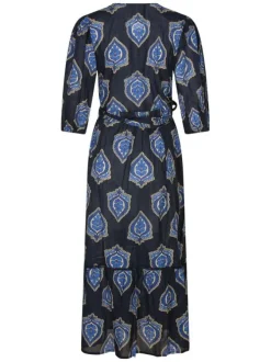 Robe longue en coton marine imprimée pourvue d'une coupe large