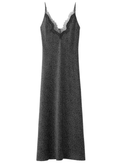 Robe longue en coton noire unie avec une coupe droite en col v