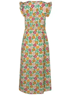 Robe longue en coton verte florale pourvue d'une coupe ample
