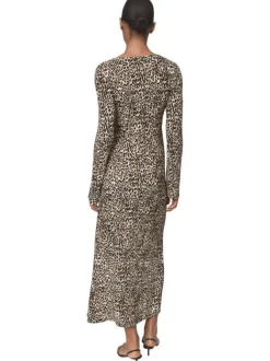 Robe longue à imprimé léopard avec une coupe droite et un col v