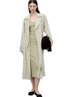 Robe longue kaki claire en maille côtelée à coupe près du corps et à col rond