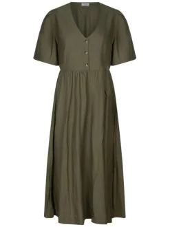 Robe longue kaki unie pourvue d'une coupe large et des manches courtes