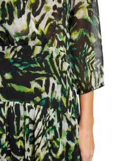 Robe longue kaki zébrée à coupe fluide col cache-cœur et à manches longues