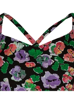 Robe longue multicolore en coton à maille effet gaufrée col v à bretelles