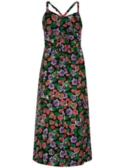 Robe longue multicolore en coton à maille effet gaufrée col v à bretelles