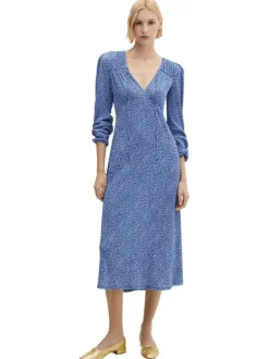 Robe longue multicolore rayée coupe cintrée col v et à manches courtes