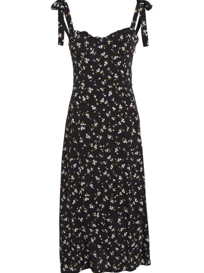 Robe longue noire liberty coupe ajustée avec un col v à bretelles