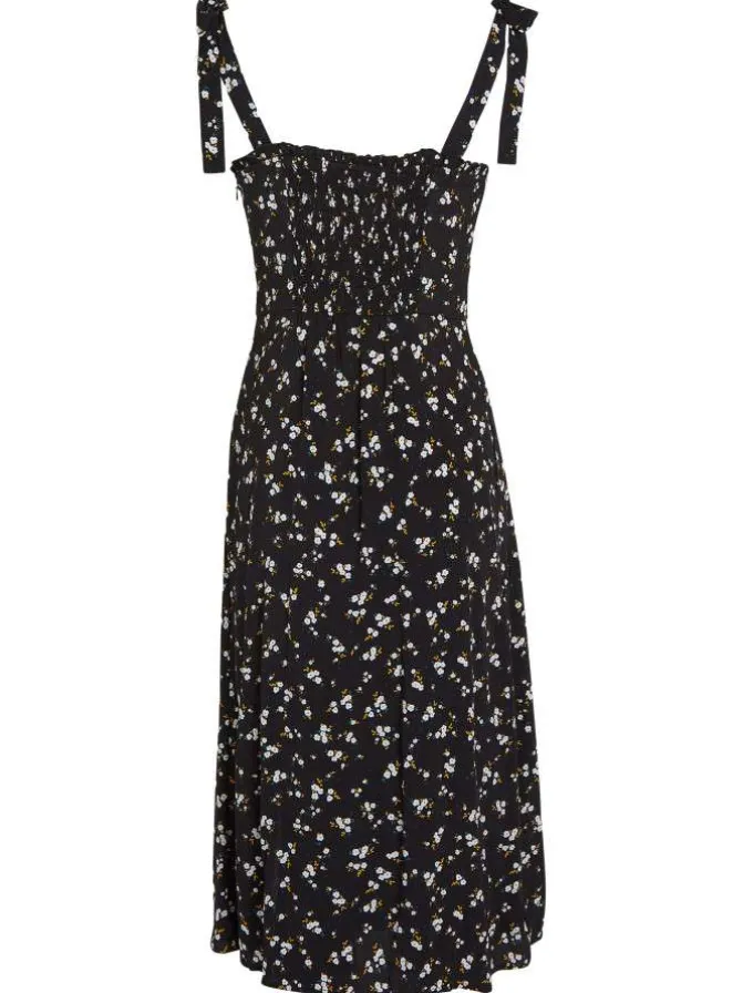 Robe longue noire liberty coupe ajustée avec un col v à bretelles