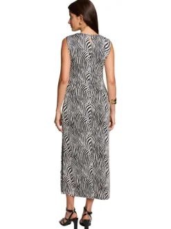 Robe longue noire à motifs pourvue d'une coupe moulante et d'un col rond