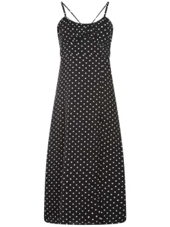 Robe longue noire à pois sans manches avec une coupe droite et un col rond