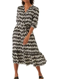Robe longue noire rayée à coupe ajustée col v et à manche 3/4
