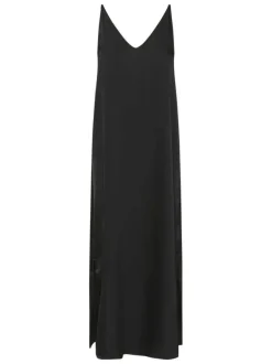 Robe longue noire unie pourvue d'une coupe droite et d'un col v