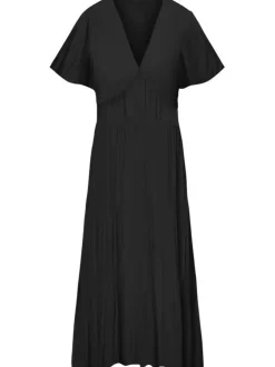 Robe longue noire unie pourvue d'une coupe évasée et de manches courtes