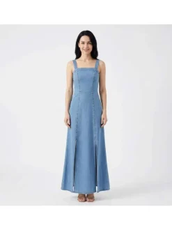 Robe longue Rikya stone unie sans manche pourvue d'une coupe évasée