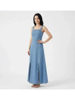 Robe longue Rikya stone unie sans manche pourvue d'une coupe évasée