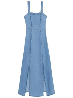 Robe longue Rikya stone unie sans manche pourvue d'une coupe évasée