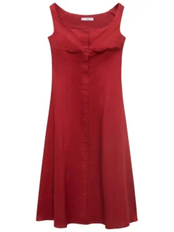 Robe longue rouge unie avec une coupe droite à col rond et des bretelles