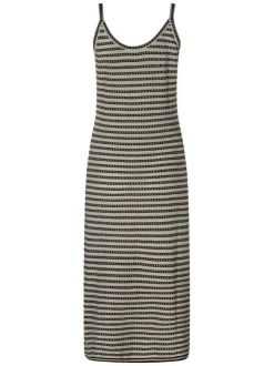Robe longue sable à rayures pourvue d'une coupe moulante et d'un col v
