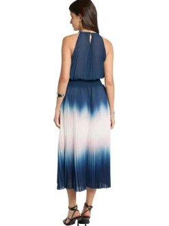 Robe longue sans manche marine coupe cintrée pourvue d'un col halter