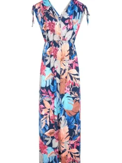 Robe longue sans manche multicolore coupe cintrée pourvue d'un col v