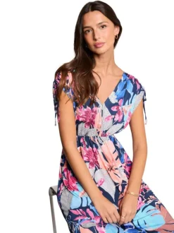 Robe longue sans manche multicolore coupe cintrée pourvue d'un col v