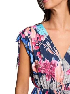 Robe longue sans manche multicolore coupe cintrée pourvue d'un col v