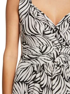 Robe longue sans manches blanche imprimé abstrait à coupe droite et col v