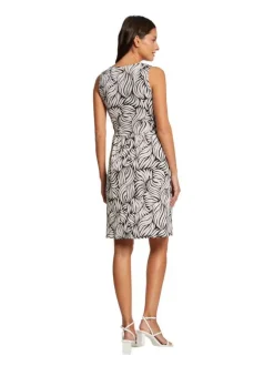 Robe longue sans manches blanche imprimé abstrait à coupe droite et col v
