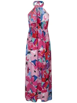 Robe longue sans manches rose fleurie à coupe fluide et col v